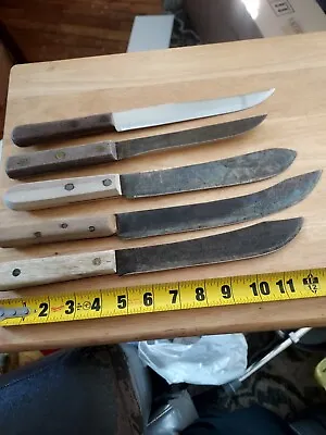 Vintage Butcher Knife Lot Of 5 Lrg Carving Knives 4 Carbon Steel One SS.  • $26