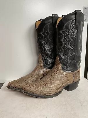 Vintage Tony Lama Giant Scale Python Cowboy Boots 11.5 D Snakeskin Black Label • $249.99