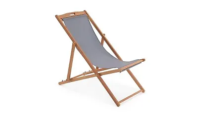 Habitat Folding Wooden Garden Deck Chair - Charcoal • £44.99