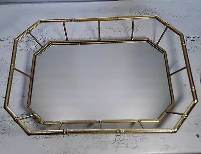 Vintage Metal Faux Bamboo Mirrored Vanity Bar Tray 18  X 12.5  Hollywood Regency • $38