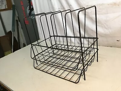 Vtg Wire Metal Desk Basket Paper Tray   In / Out Files / 7 SLOT File Organizer • $44.99