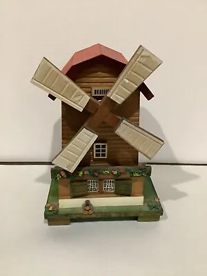 VINTAGE WOOD WINDMILL MUSIC BOX Made In Japan Works Plays Somwehere My Love • $16.99