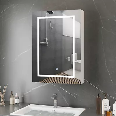 LED Bathroom Mirror Cabinet With Lights Touch Switch 3 Colors LED With Storage • £74.99