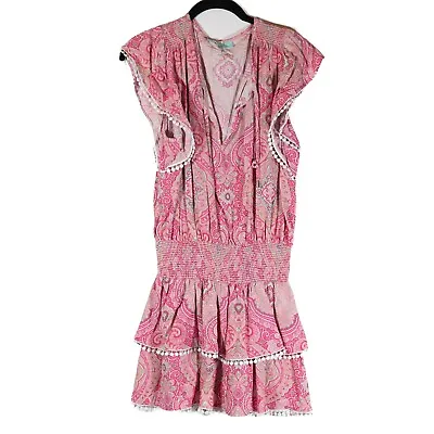 Melissa Odabash Keri Blush Paisley Smocked Stretch Waist Tiered Ruffle Dress M • $112.50