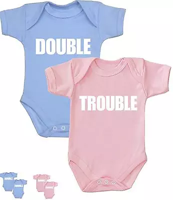 BabyPrem TWINS Baby Clothing Clothes Double Trouble Bodysuits Vests Shower Gifts • £15.99