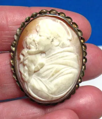 Sterling Silver Cameo Mother Child Religious Pin Pendant Combo Vintage 8.2 Grams • $150