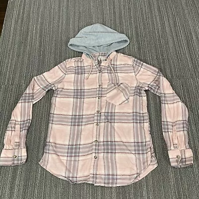 Mudd Flannel Hoodie Shirt Womens XS Extra Small Pink Plaid Outdoor Casual Camp • $5.99