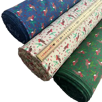 Christmas Polycotton Fabric Robins In 3 Colours Sold Per Metre 114cm Wide • £2.99