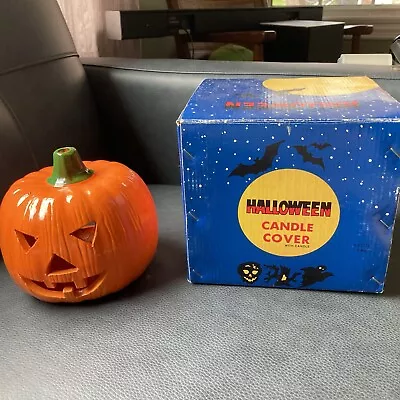 Vtg Halloween Candle Cover Luminary Ceramic Pumpkin Jack O Lantern 6” United Ch • $15.99