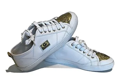 G By Guess Sneakers Women Size 8.5 GG Mallory8-R Gold Multicolor Glitter Shoes • $16.99