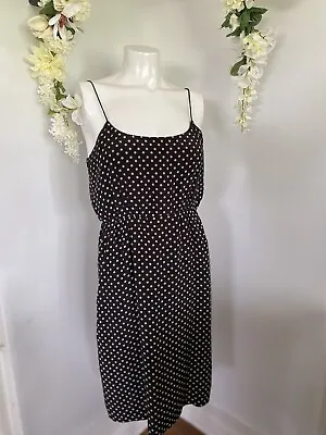 J Crew Polka Dot Silk Black Beige Thin Straps Dress Size 2 Pin Up Style Lovely  • £12.69