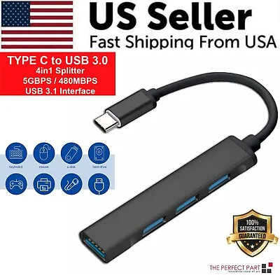 USB-C Type C To USB 3.0 4 Port Hub Splitter For PC Phone Mac IPad MacBook Pro • $5.95