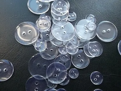 Clear Plain Round 2 Hole Sewing Buttons 9mm / 11mm / 15mm / 18mm / 23mm / 28mm • £2.39