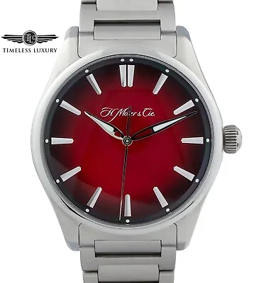 H. Moser & Cie. Pioneer 3200-1207 Stainless Steel 43mm Red Dial MINT Box & Card • $13199