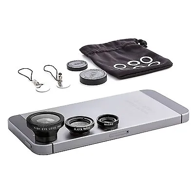 3 Piece Camera Lens Set Fish Eye / Wide Angle / Macro For Mobile Phone IPhone UK • £5.01