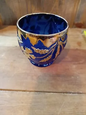 Collectible Antique EAPG Delaware Glass Spooner U.S. Glass Co. Cobalt Blue Gold • $16