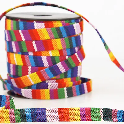 Jacquard Trim Ribbon - 10mm X 1m Cut Lengths - 8 Colours - Stephanoise Multi • £2.60