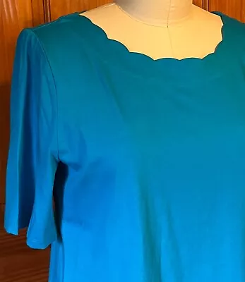 Talbots NEW Scalloped T-Shirt Aqua Teal Blue NWT 100% Pima Cotton L Large Tee • $15