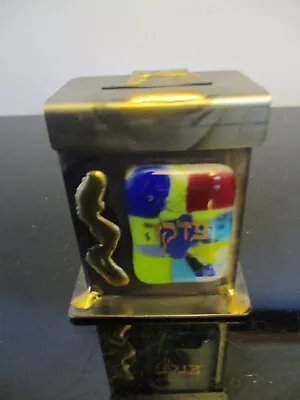 Modernist Stainless Steel Brass Art Glass Hinged Box Hebrew Coin Piggy Bank! • $24.99