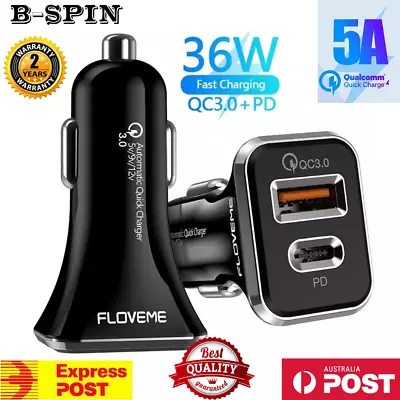 36W Fast Charging Car Charger PD 3.0 USB Type-C Cigarette Lighter Adapter Cables • $6.99