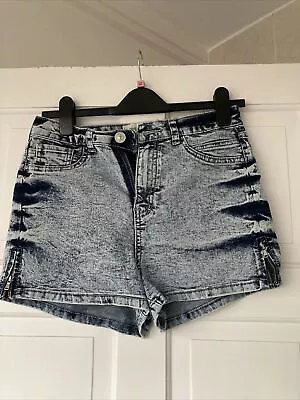 Ladies Brand-New River Island Acid Wash High Waisted Shorts Size 10 HOT PANTS • £8.99