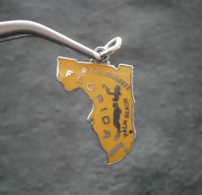 Florida Sunshine State Map Vintage Sterling Silver Enamel Charm Pendant  1.5g • $8.50