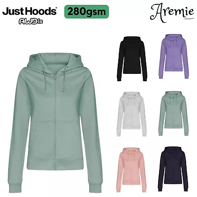 AWDis Ladies Plain Full Zip Up Hoodie Sweatshirts | Womens Zipped Hooded Jumper • £25.99