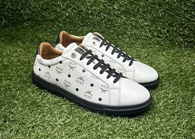 Men’s MCM Color Block Terrain Lo Sneakers In Visetos White/Black • $295