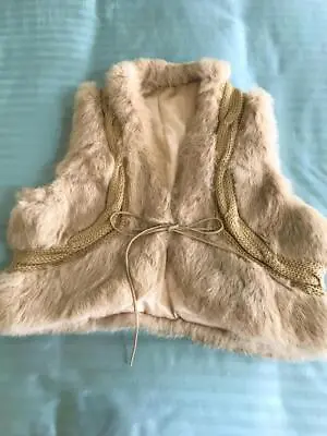 Ladies Rabbit Fur Trim Vest ~ Adrianna Papell ~ Beige Cable Sweater Knit ~ S/M • $24.95