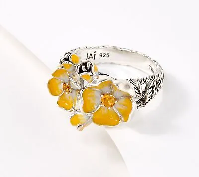 JAI Silver Enameled Cherry Blossom Size 7 Ring • $143.99