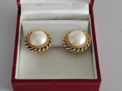 Authentic Vintage Chanel Pearl & Gold Tone Clip On Earrings France • $249.99