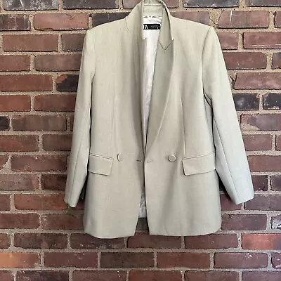 ZARA | Double BREASTED Boyfriend Fit BLAZER LIGHT KHAKI Pale GREEN -medium • £72.31