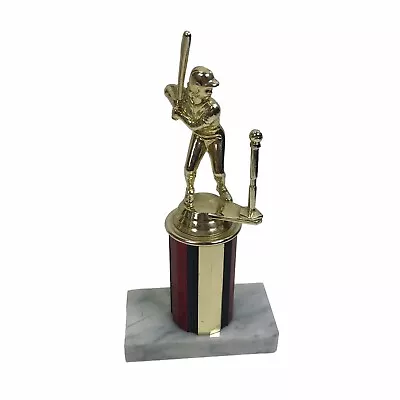 Vintage T-ball Baseball Trophy Girl Italy Fine Marble Base • $14.97