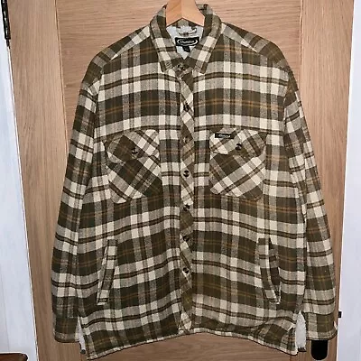 Champion Flannel Coat Sherpa Fleece Lined Plaid Lumberjack Jacket Khaki Brown L • £0.99