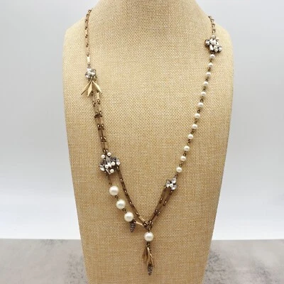$10.49 • Buy J. Crew Necklace Gold Tone Faux Pearl Beads Crystal Pendants 26  Costume Jewelry