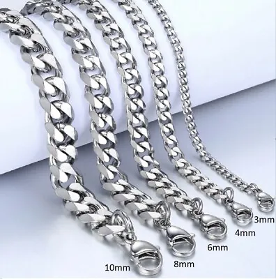 £3.29 • Buy 18-90cm Stainless Steel Curb Link Chain Bracelet Necklace 10/8/6/4/3mm C5