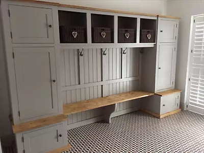 £2635 • Buy Large Painted Bench Hall Unit With Storage- F&B Dove Tale HAND MADE TO ORDER