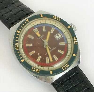 Vintage 1970's Timex Diver Wristwatch Pepsi Dial France Men's Diving Watch ! • $225