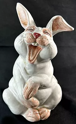 Vintage Terracotta Italian Art Pottery 7” White Laughing Rabbit Sculpture Italy • $28.50