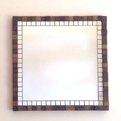 Hand-Made Mosaic Mirror & Walnut Wood Block Square 3D Art Deco Wall Panel • £60