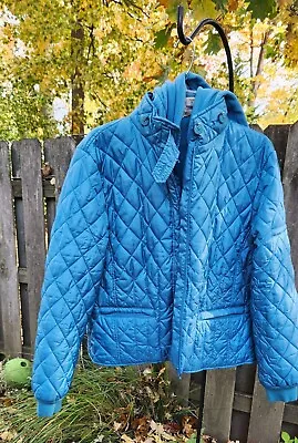 Womens LL Bean Quilted 3 In 1 Jacket Size XL Blue W Fleece Hoodie • $61.99