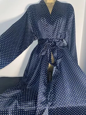 M&s Silky Polka Dot Navy Dressing Gown/ Robe Size 16/18 • £0.99