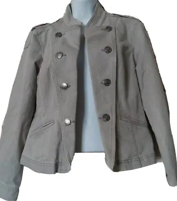 Christopher & Banks Jacket S Gray Lightweight Denim Military Style Fall Blazer • $25.99