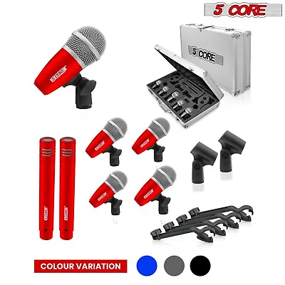 5Core 7 Pieces Drum Mic Kit W/ Metal Bass Snare Condenser Microphone Clip & Case • $98.99
