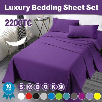 $28.49 • Buy Luxury 2200TC Hotel 4Piece Soft Flat Fitted Sheet Set Single Queen King Size Bed