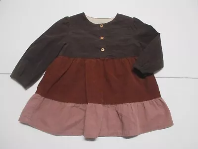 Toddler Girls Zara Baby Brown & Pink Corduroy Tier Dress Size 12-18 Months • $4.80