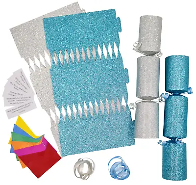 Christmas Cracker Kit 12 Make Your Own Crackers Hats SILVER & BLUE  • £8.99