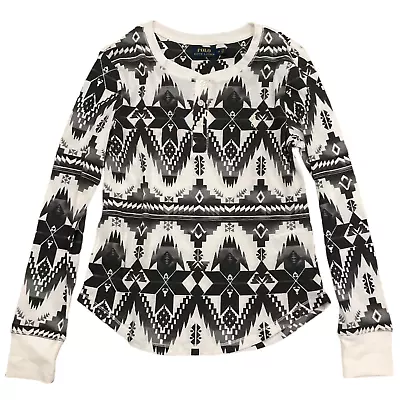 Polo Ralph Lauren Womens Aztec Print Waffle Knit Thermal Henley Size XS • $29.94