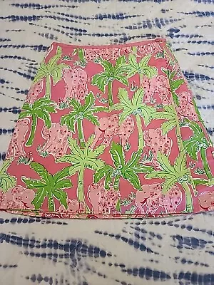VTG White Label Lilly Pulitzer Pink Elephant A Line Lined Reversable Skirt Sz 4 • $14