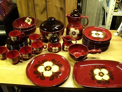 Vtg Red Floral Stoneware Pottery  Dishes Winterling Germany Large Set • $150